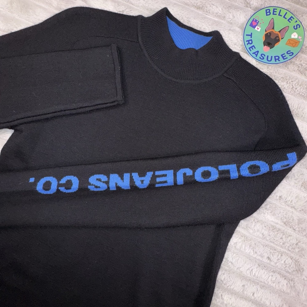 Vintage Ralph Lauren Polo Jeans Co XL Wool Black Sweater‎ Blue Logo Spell Out